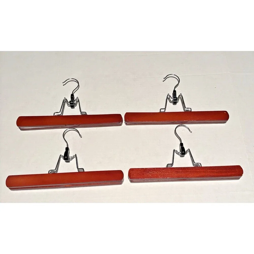 Vintage Lot Of 4 Wooden Hangers Lined Collectible For Pants Slacks Skirts 11”